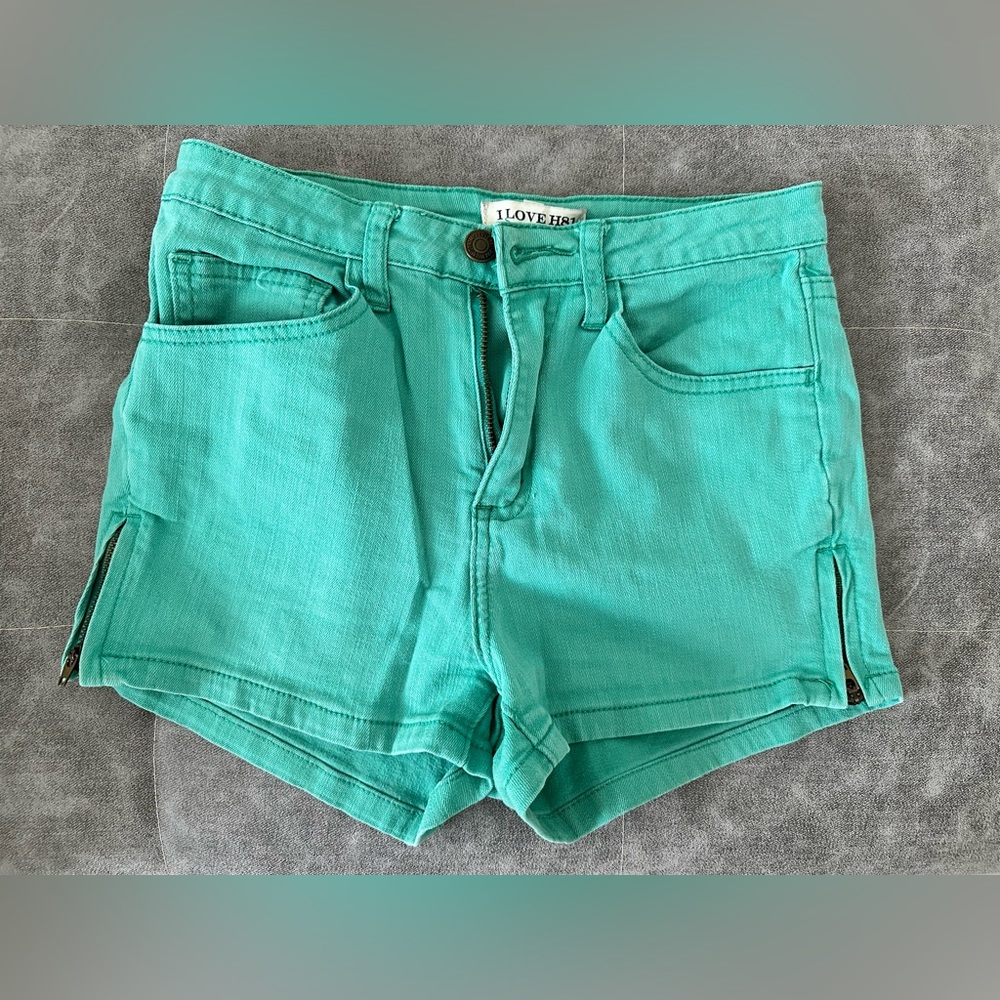 Women’s Turquoise High Waisted Shorts with Side Zipper Size 25